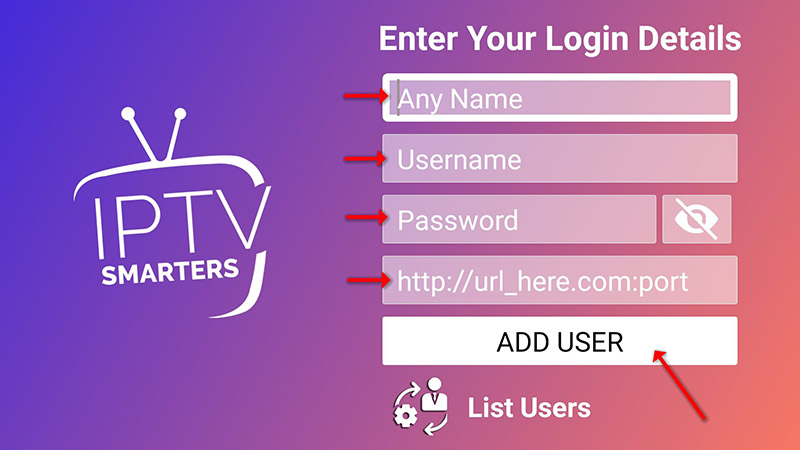 Entering Xtream Codes credentials