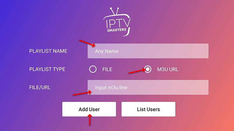 Entering M3U URL for Playlist